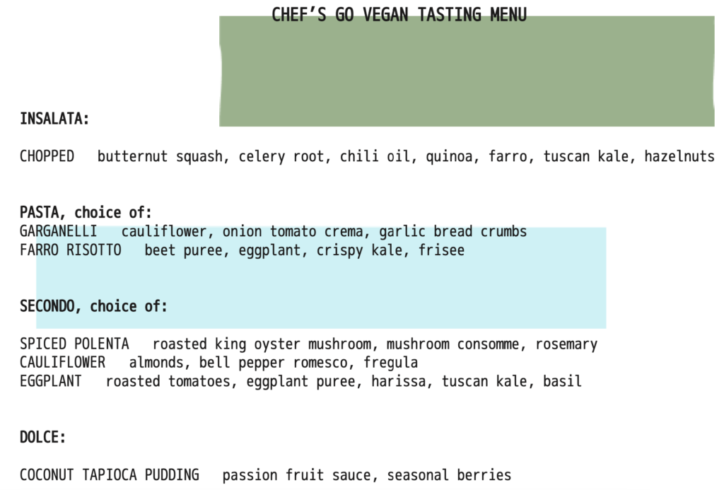 Brera osteria vegan tasting menu