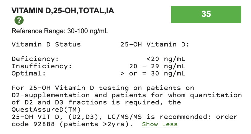 vitamin d blood test result